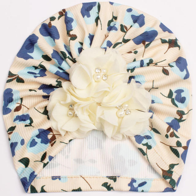 Floreal pattern cute 3 flowers baby bonnets headband