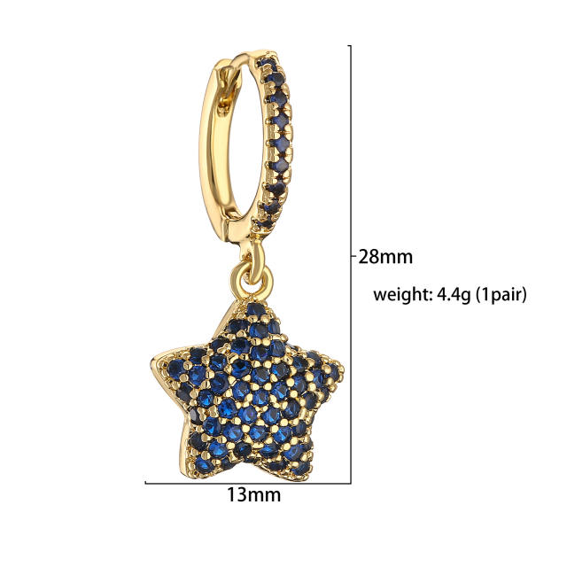 Delicate full color diamond star copper huggie earrings