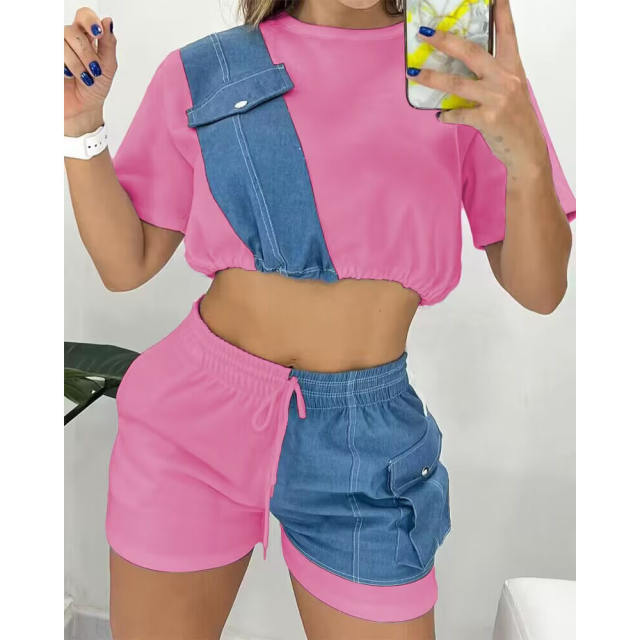 Casual cropped tops shorts set