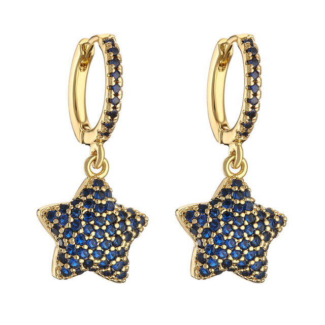 Delicate full color diamond star copper huggie earrings