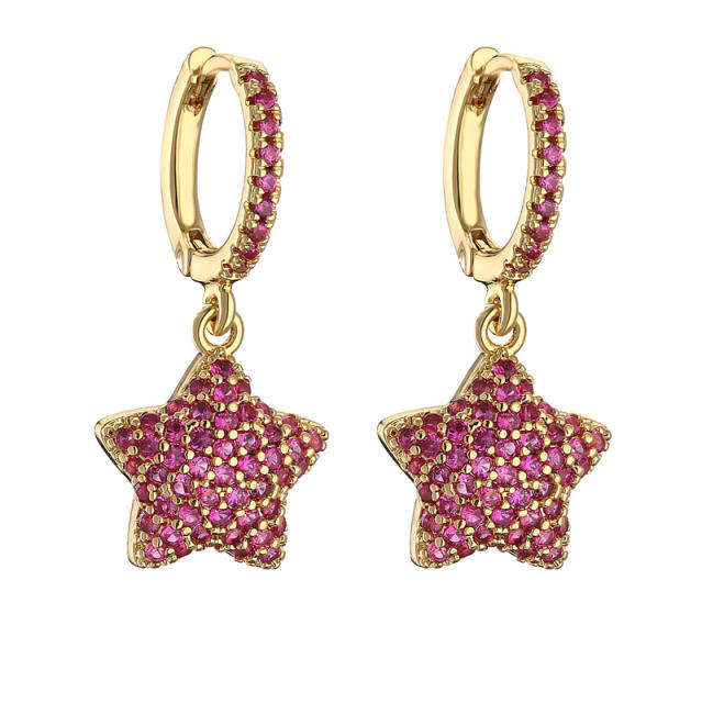 Delicate full color diamond star copper huggie earrings