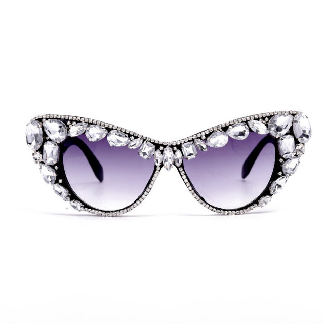 Personality luxury color glass crystal cat eye shape diamond sunglasses