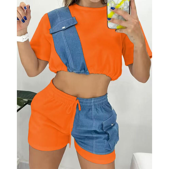Casual cropped tops shorts set