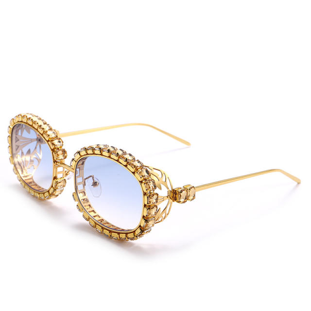Punk trend colorful rhinestone diamond metal sunglasses