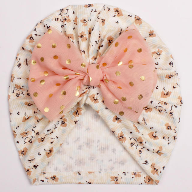 Sweet polka dots bow floral pattern baby bonnets headband