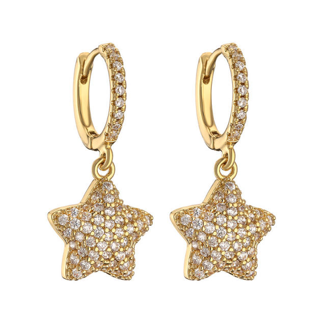 Delicate full color diamond star copper huggie earrings