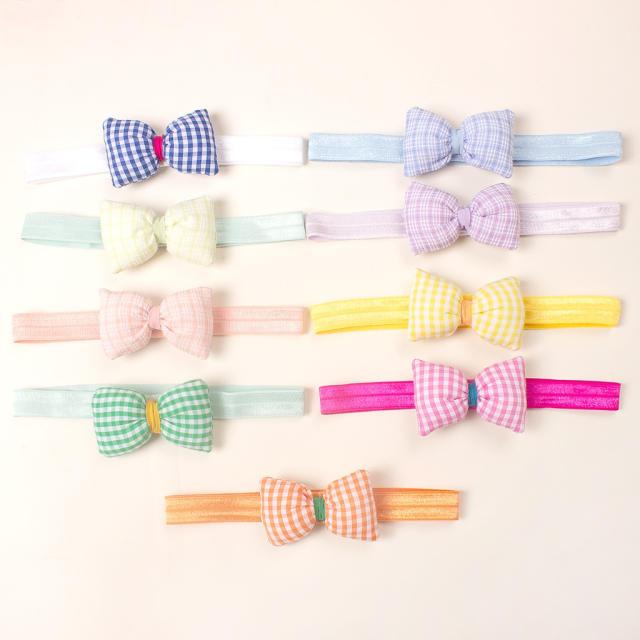 Summer sweet plaid bow baby headband