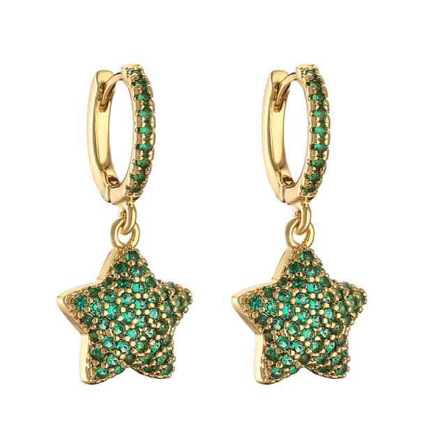 Delicate full color diamond star copper huggie earrings