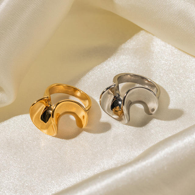 18K lotus leaf unique chunky stainless steel rings