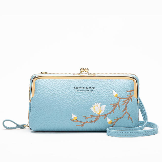 Eleagnt embroidery flowre PU leather phone bag wallet