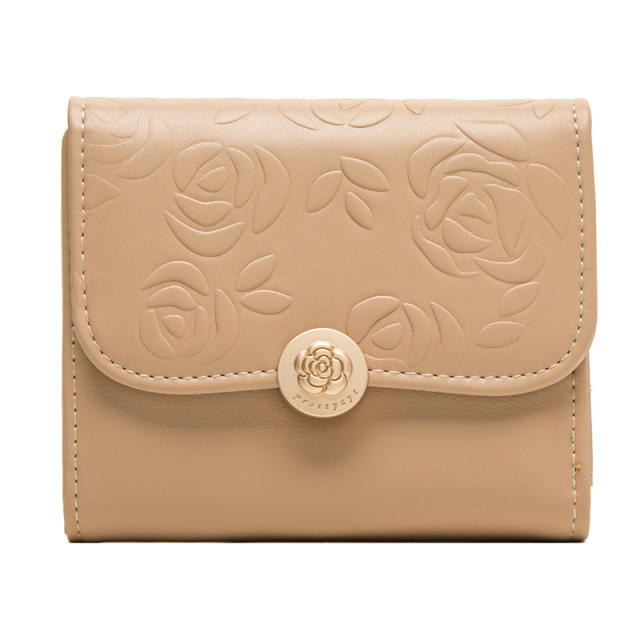 Korean fashion sweet rose flower pattern PU leather short wallet