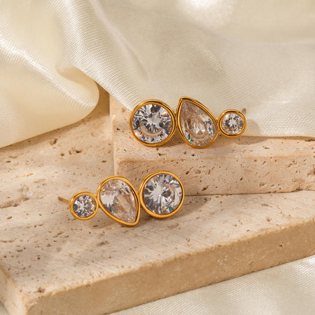 18K diamond cubic zircon stainless steel studs earrings