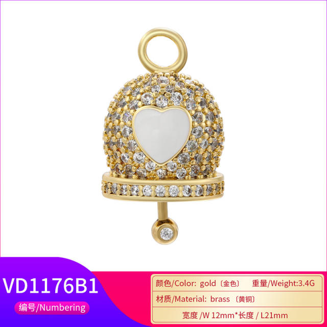 Color enamel heart diamond bell copper pendant diy jewelry