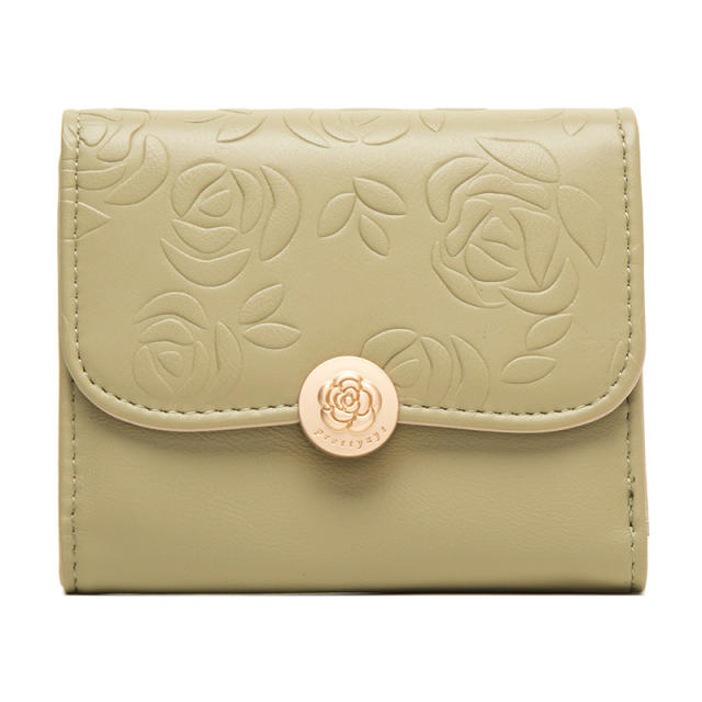 Korean fashion sweet rose flower pattern PU leather short wallet