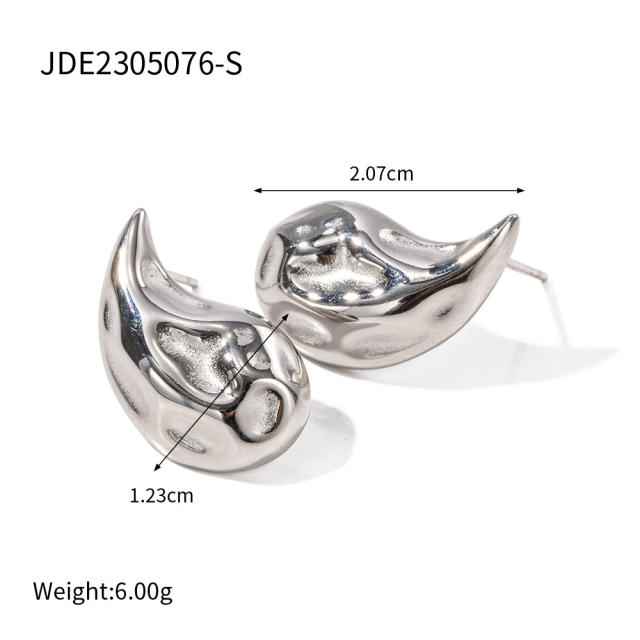 18K Chunky unique teardrop stainless steel studs earrings