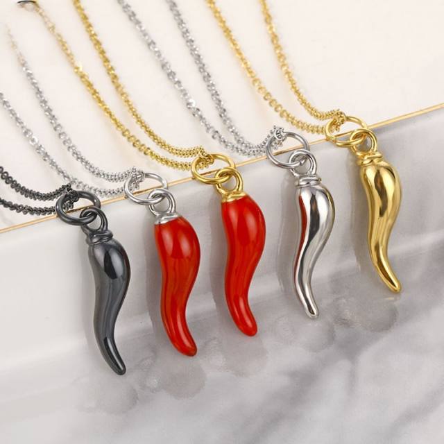 INS enamel chilli pendant stainless steel pendant necklace