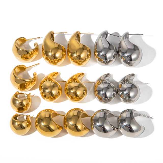 18K hot sale chunky ball teardrop stainless steel earrings
