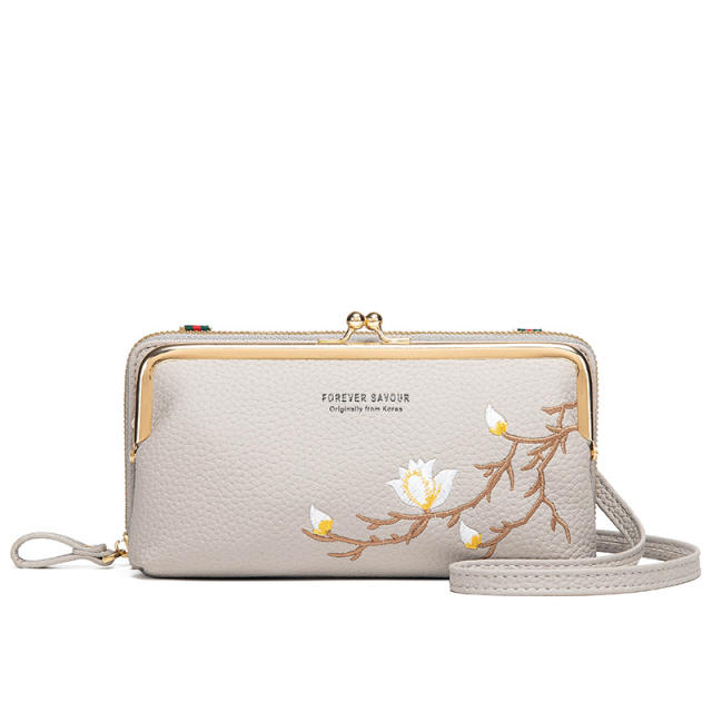 Eleagnt embroidery flowre PU leather phone bag wallet