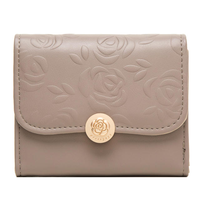 Korean fashion sweet rose flower pattern PU leather short wallet