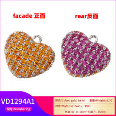 Delicate pave setting cubic zircon heart bone copper pendant diy jewelry 1PCS