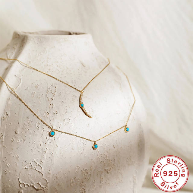 925 sterling silver tiny turquoise statement dainty necklace