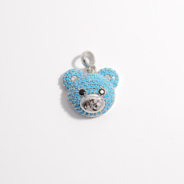 Cute pave setting cubic zircon cute teddy bear head copper pendant diy jewelry