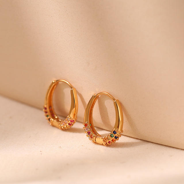 Vintage18K gold plated rainbow cz copper small hoop earrings