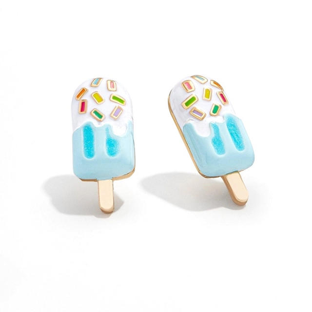 925 sterling silver cream design enamel studs earrings