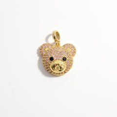 Cute pave setting cubic zircon cute teddy bear head copper pendant diy jewelry