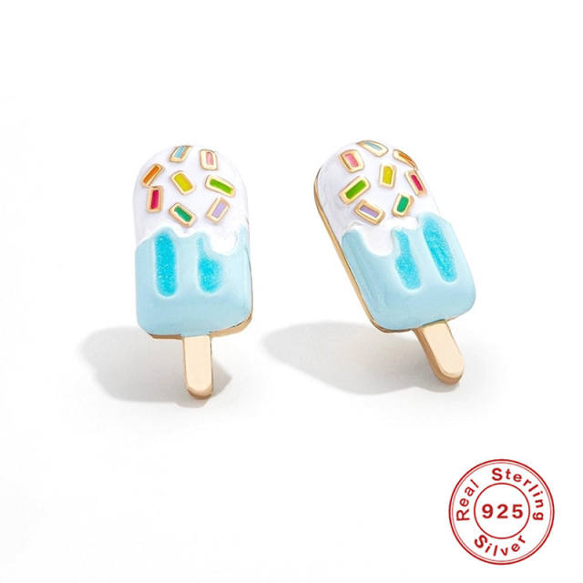 925 sterling silver cream design enamel studs earrings