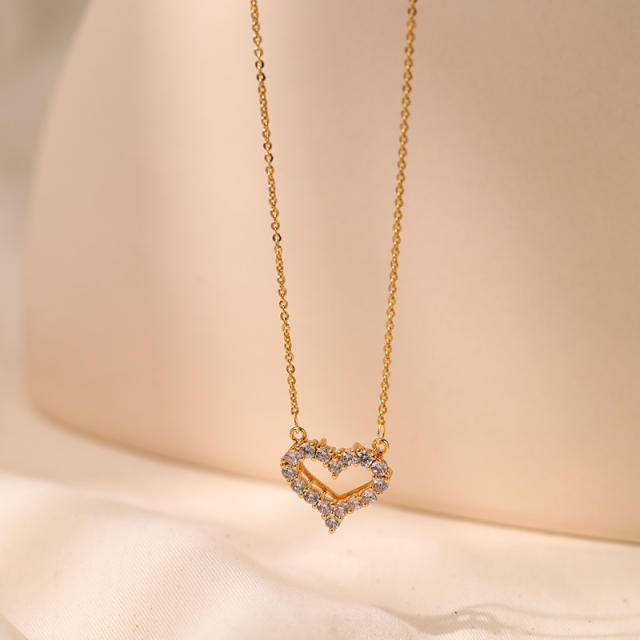 Dainty rainbow cubic zircon heart hollow copper necklace