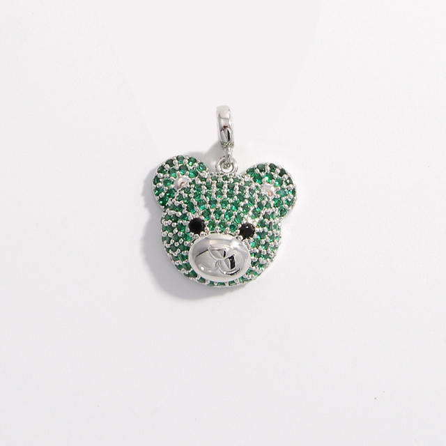 Cute pave setting cubic zircon cute teddy bear head copper pendant diy jewelry