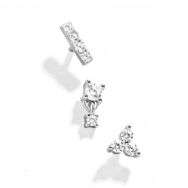 925 sterling silver chic diamond cartilage earrings set 3pcs set