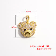 Cute pave setting cubic zircon cute teddy bear head copper pendant diy jewelry