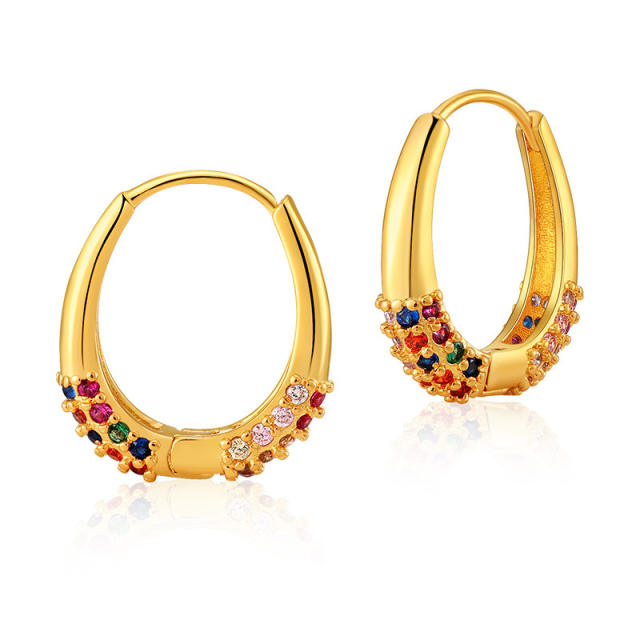 Vintage18K gold plated rainbow cz copper small hoop earrings