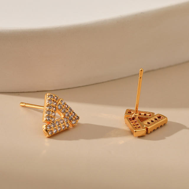 18K gold plated diamond heart moon flower copper studs earrings