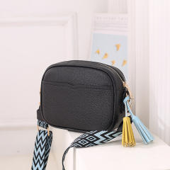 Casual colorful tassel zipper PU leather wide strap crossbody bag