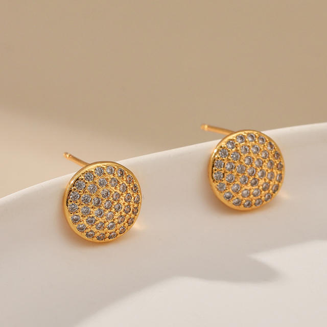 18K gold plated diamond heart moon flower copper studs earrings