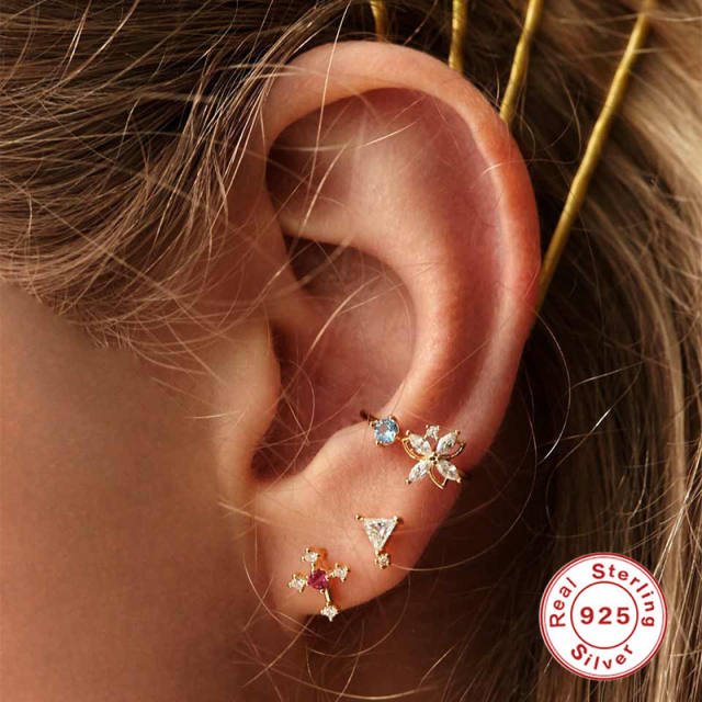 925 sterling silver cubic zircon cartilage earrings set