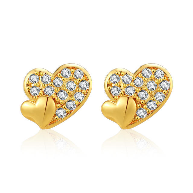 18K gold plated diamond heart moon flower copper studs earrings