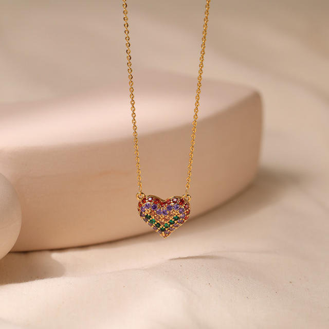 Dainty colorful cubic zircon heart copper necklace