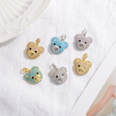 Cute pave setting cubic zircon cute teddy bear head copper pendant diy jewelry
