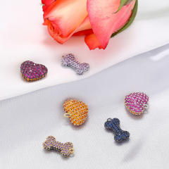 Delicate pave setting cubic zircon heart bone copper pendant diy jewelry 1PCS