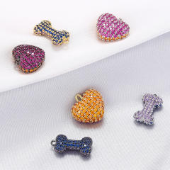 Delicate pave setting cubic zircon heart bone copper pendant diy jewelry 1PCS