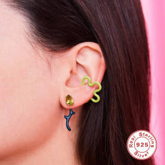 925 sterling silver color enamel snake design cubic zircon earrings jacket earrings 1pcs price