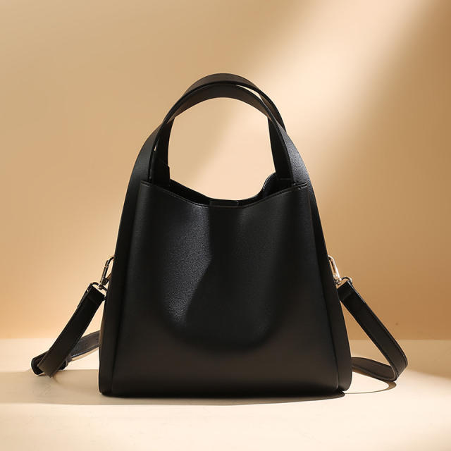 Eleagnt large storage PU leather sollid color bucket bag handbag