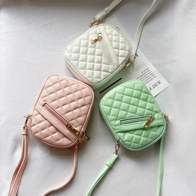 Korean fashion colorful quilted pattern PU leather mini crossbody bag