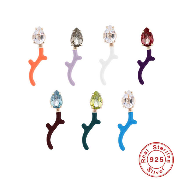 925 sterling silver color enamel snake design cubic zircon earrings jacket earrings 1pcs price