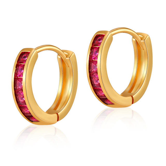 18K gold plated color cubic zircon statement small hoop copper huggie earrings
