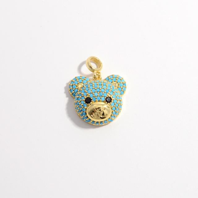 Cute pave setting cubic zircon cute teddy bear head copper pendant diy jewelry
